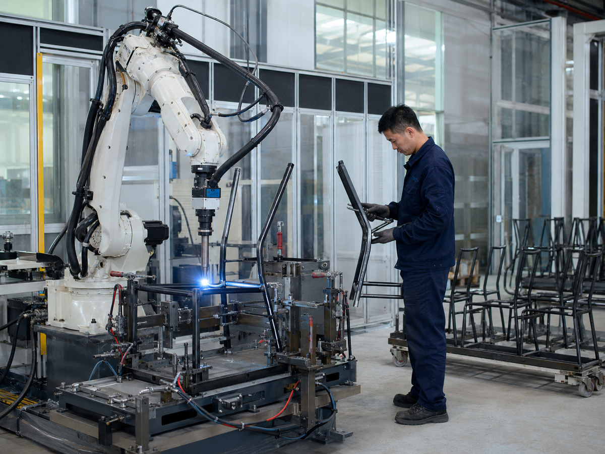 Controlled welding and assembly of upholstered dining chair frames at GEYA