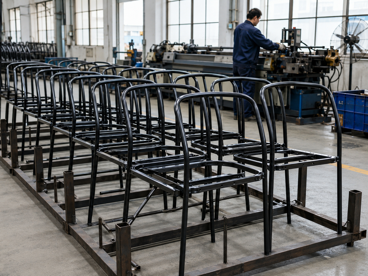 Metal frame processing for upholstered dining chairs at GEYA factory