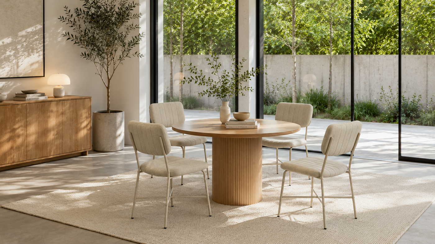 Modern Upholstered Dining Chair in Soft Minimal Interior with [