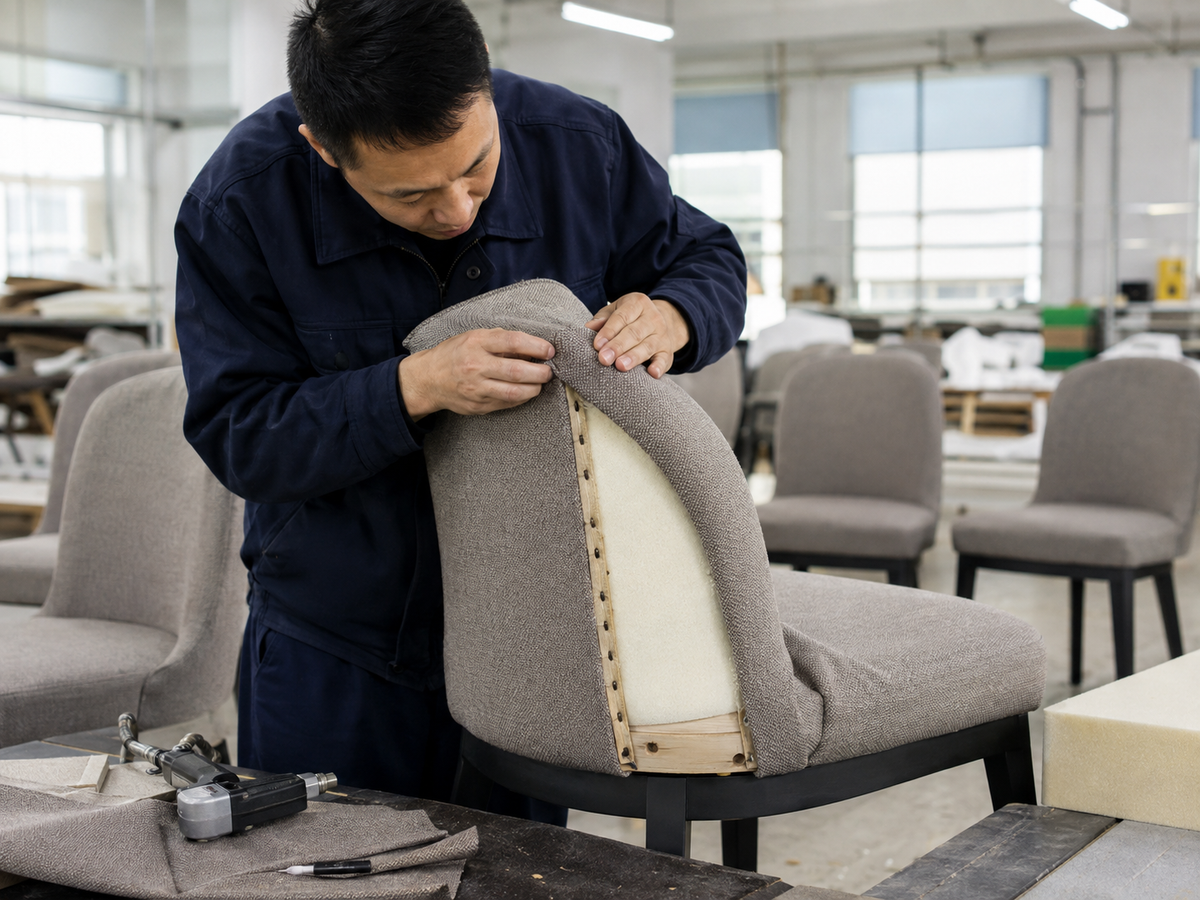 Upholstery craftsmanship for dining chair seats and backrests at GEYA