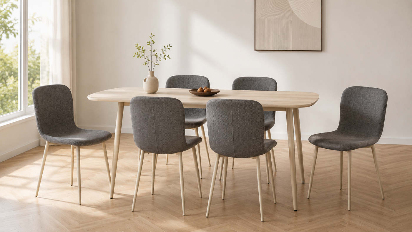Shell back structured woven dining chair in graphite for modern organic family dining room and residential social dining space — DC-1062