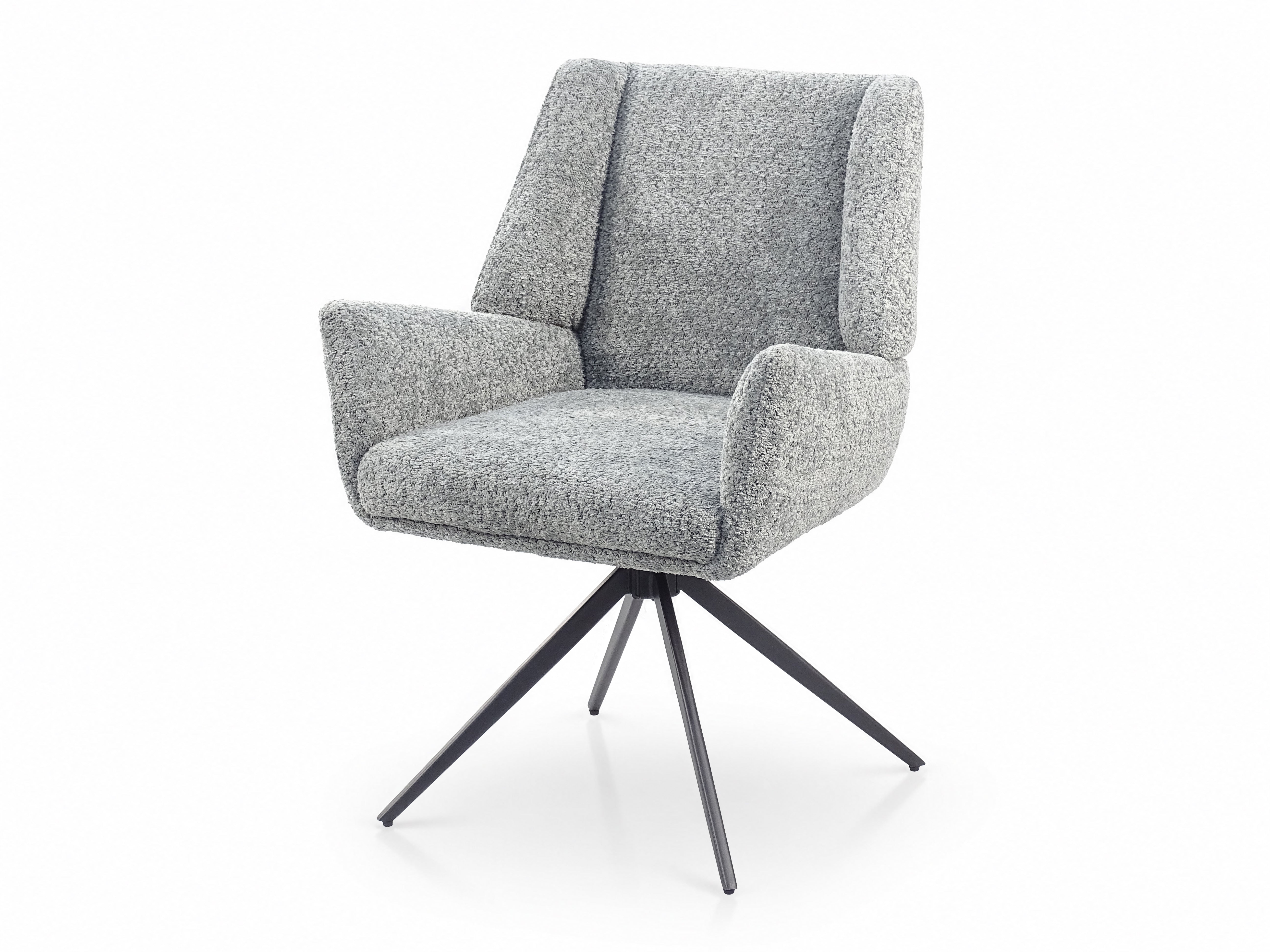 Upholstered Swivel Lounge Armchair in Dove Grey Bouclé Fabric with Four-Star Metal Base – DC-5053