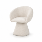 Upholstered swivel lounge chair in Warm White fabric with sculptural curved shell and fully upholstered swivel base.