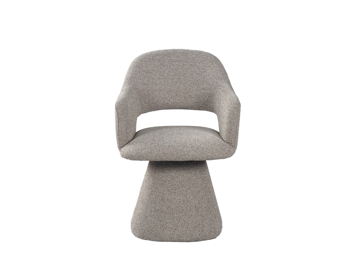 Mélange woven pedestal swivel lounge armchair front view with wraparound backrest, integrated open arms and fully upholstered base — GEYA Seating DC-5077.
