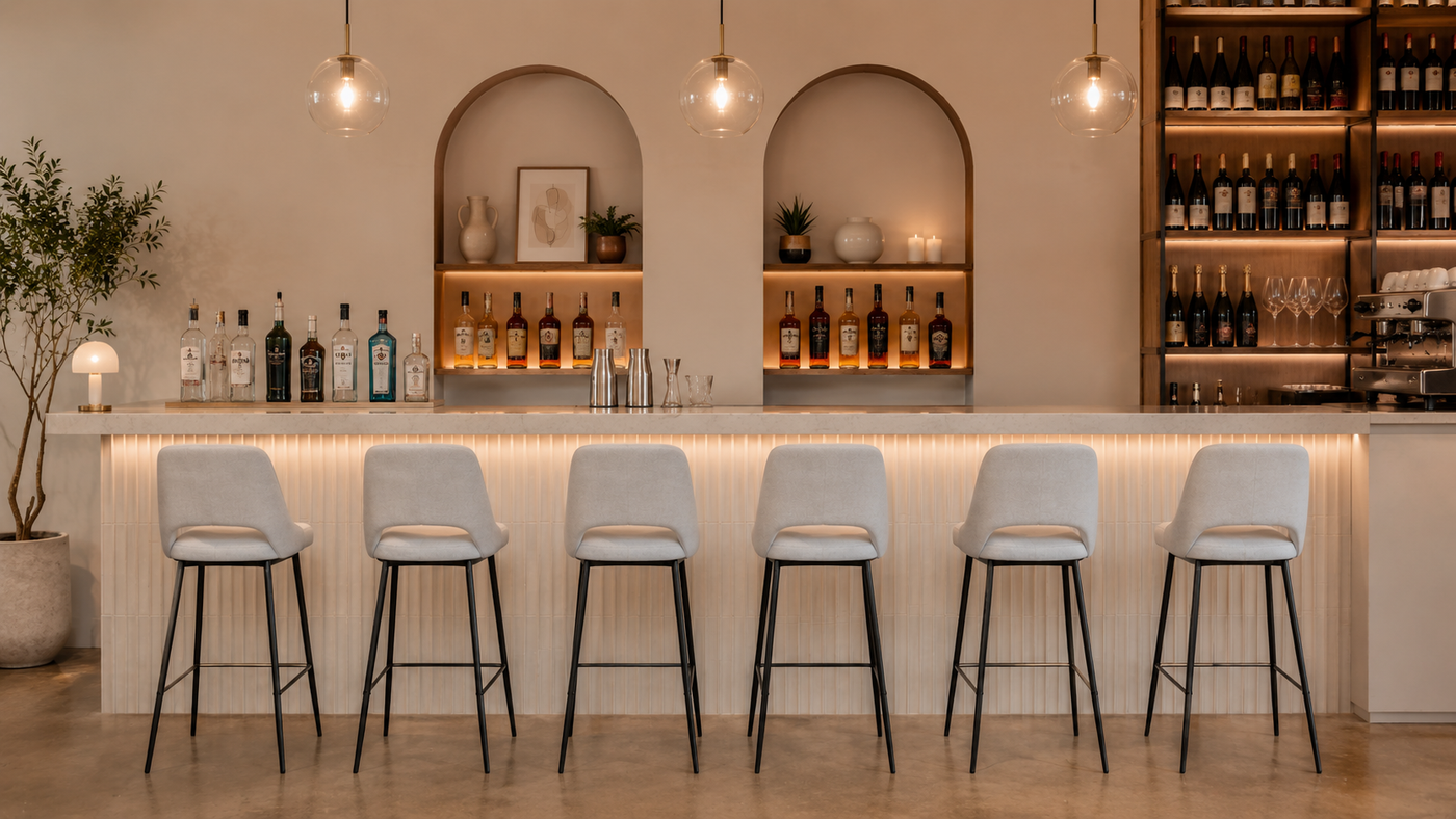 Upholstered Wrap-Back Bar Stool for Boutique Hotel Bars with [
