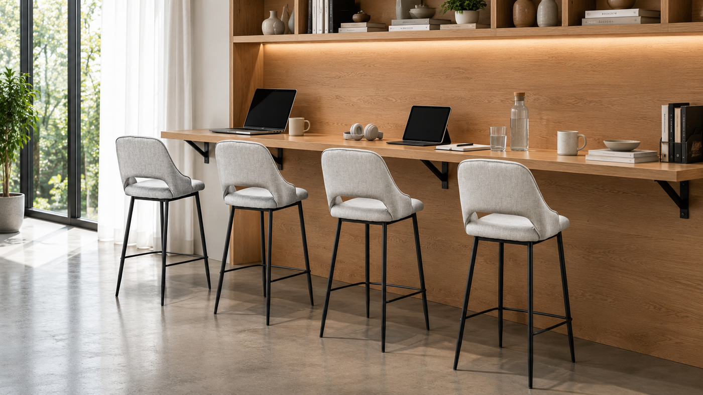 Upholstered Wrap-Back Bar Stool for Workspace Counters with [