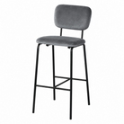 Velvet bar stool in cool grey with a rounded rectangular backrest above an open four-leg base, BC-182-750

