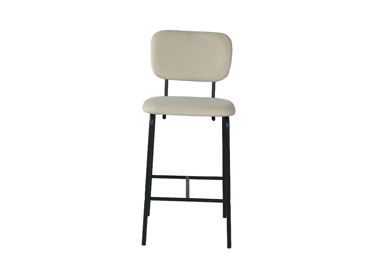 Velvet bar stool front view showing the ivory seat and rounded backrest as separate upholstered elements, GEYA Seating BC-182-750