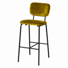 Velvet bar stool in mustard showing the open gap between its rounded backrest and separate seat, BC-182-750
