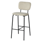 Velvet bar stool in ivory with separate upholstered seat and backrest and tubular steel back frame, GEYA Seating BC-182-750
