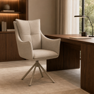 high-back grid-quilted swivel armchair warm taupe beige linen-look fabric champagne four-star base dc-5076