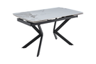 Compact sintered stone dining table in white marble finish at 1400 mm closed position, T-105