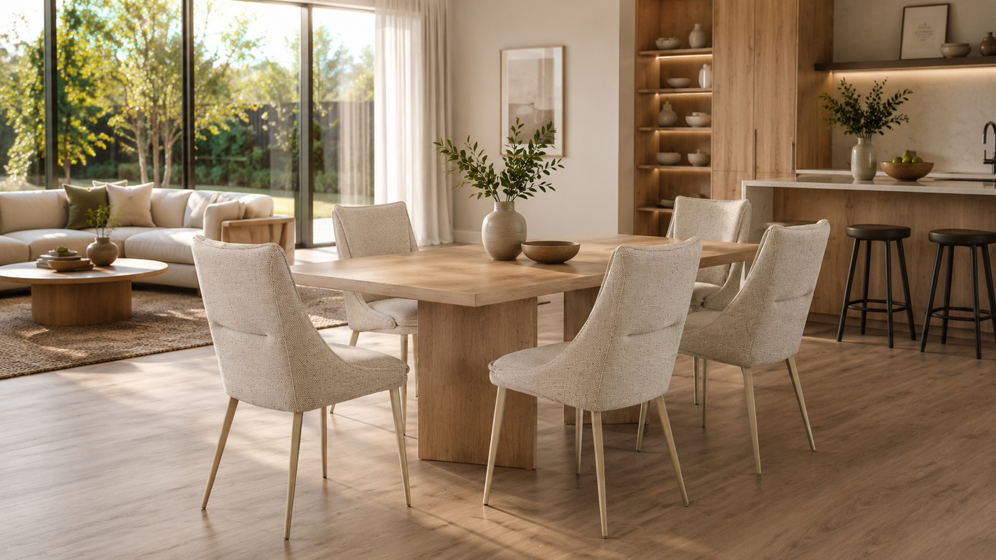 Wing-Back Dining Chairs Around a Round Table with [