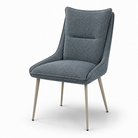 Wing-back upholstered dining chair in deep ocean blue COFFEE fabric with light grey powder-coated steel legs, DC-3253 Deep Ocean Blue by GEYA Seating

