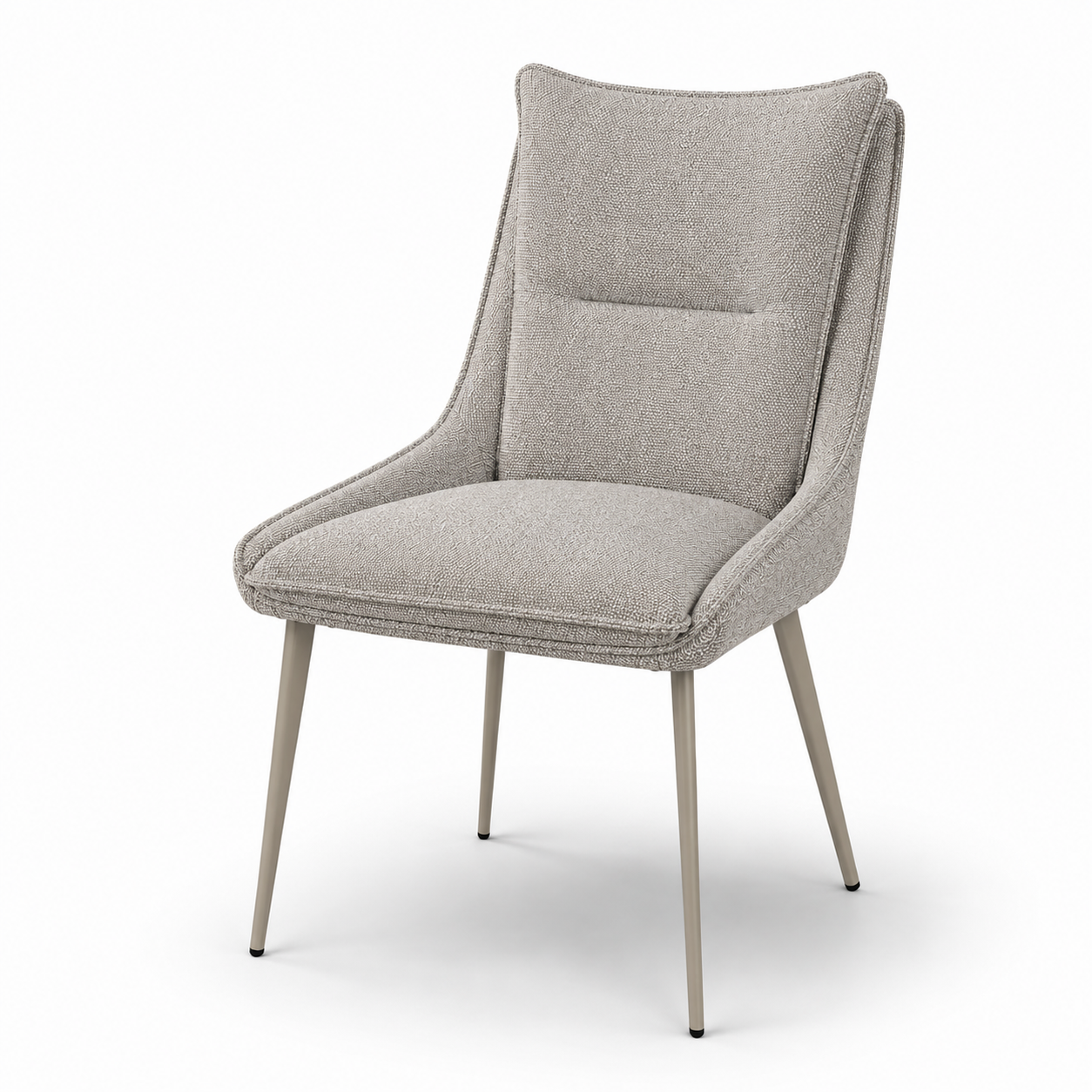 Wing-back upholstered dining chair in soft greige COFFEE fabric with light grey powder-coated steel legs, DC-3253 Soft Greige by GEYA Seating
