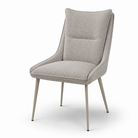 Wing-back upholstered dining chair in soft greige COFFEE fabric with light grey powder-coated steel legs, DC-3253 Soft Greige by GEYA Seating

