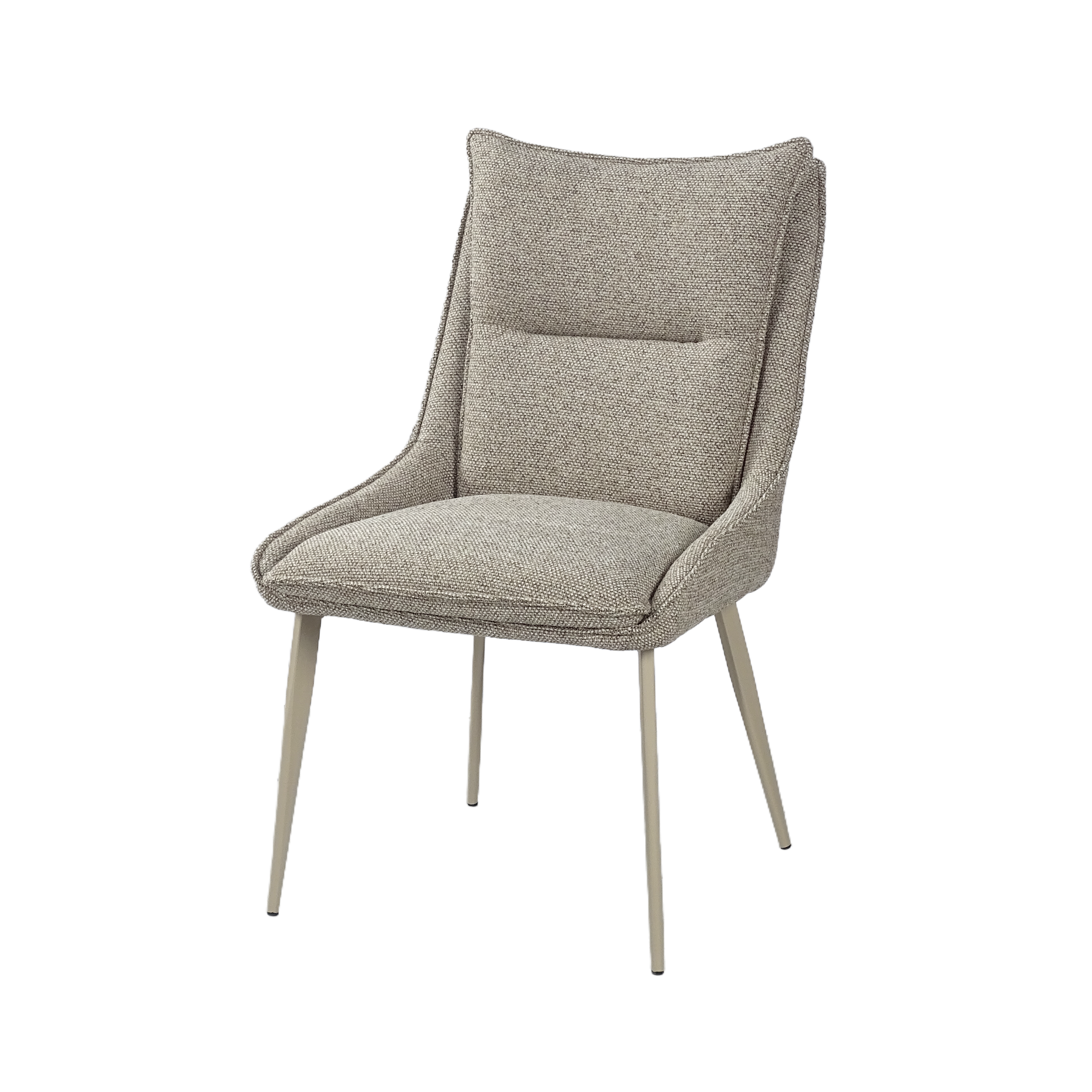 Wing-back upholstered dining chair in warm greige COFFEE fabric with light grey powder-coated steel legs, DC-3253 Warm Greige by GEYA Seating
