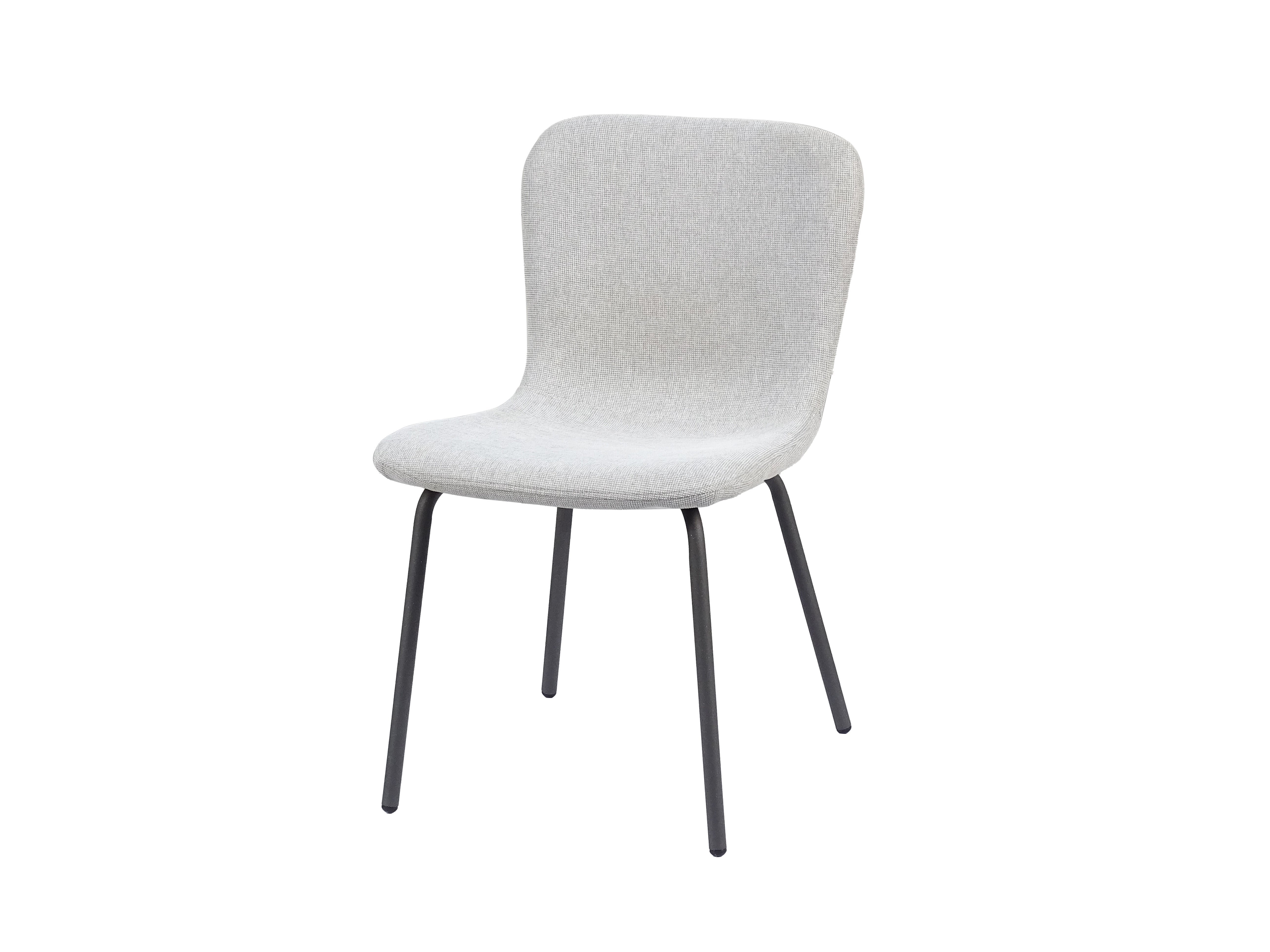 Woven Upholstered Dining Chair in Light Grey Fabric with Black Metal Legs | DC-1033
